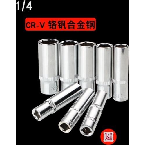 1pcs 1/4 Socket Set Adapter Long Sockets 4mm.6mm.8mm.10mm.12mm.14mm Deep Socket Tool Heads Torque Spanner Ratchet Socket Wrench