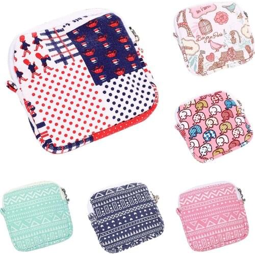 1 pcs Sanitary Bag Cute Cartoon Cotton Fabric Napkin Storage bag Large Capacity Women Sanitary Storage Bag Credit Card Organizer