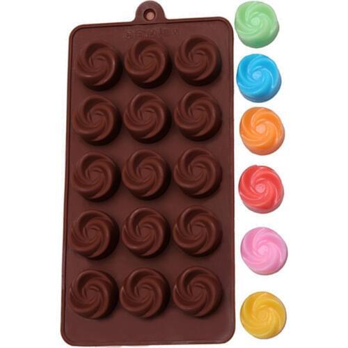 1PCS Silicone Ice cube 15 lattices rose flower shape swirls chocolate molds cake moulds for baking tools