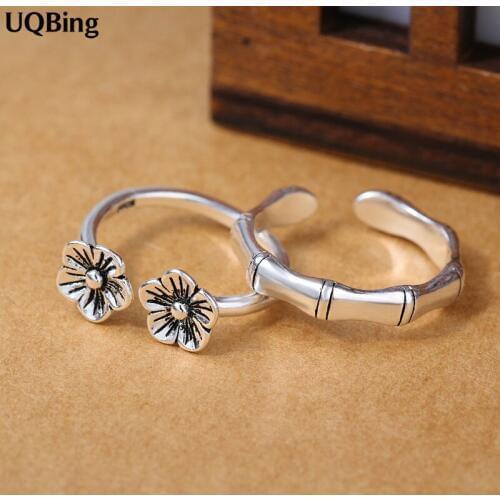 100% 925 Sterling Silver Rings Vintage Flower Open Rings For Women Jewelry 2019 HOT SELL