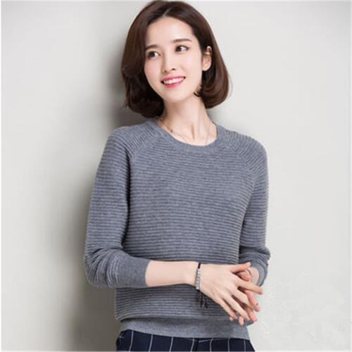 100%wool knit women fashion Oneck cross striped pullover sweater solid color M-XL retail wholesale