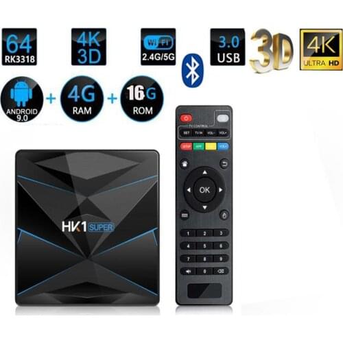20pcs HK1 Super Android 9.0 TV Box RK3318 2G/16G 4GB 32G 64 128GB 2.4G/5G Dual WiFi BT4.0 4K H.265 media