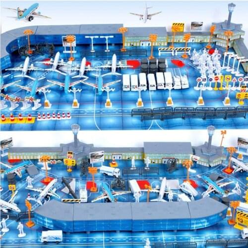 200 Pieces Airport Assembled Toy Planes and Vehicles Aircraft Model Playset Simulated Scene Educational Model Kit