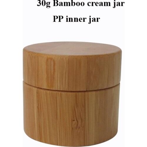 30pcs 30g Natural Bamboo Face Cream Jar Pot with PP inner Bottle Wholesale DIY Empty Makeup Eyeshadow Lotion Packaging Container