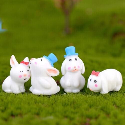 4PCS Love White Rabbits Figures Dating Model Miniature Figurines Couple Fairy Home Garden Wedding Doll Decoration Girl Toy Gift