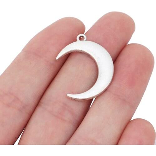 50 x Antique Silver Color Crescent Moon Charms Pendants Beads for DIY Necklace Bracelet Jewelry Making 28x7mm
