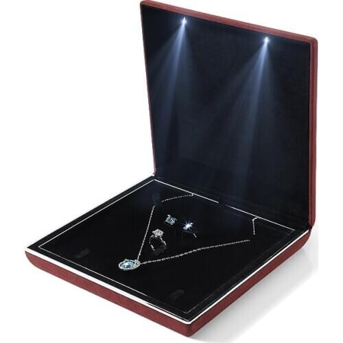 Velvet LED Lights Jewelry Set Gift Boxes Wedding Bride Elegant Ring Earring Necklace Pendant Storage Organizer Display Case