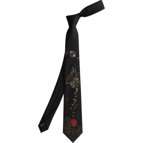 Free Shipping New Male mens Original design printed tie students retro gift necktie Bronzing black gold cherry blossom tie
