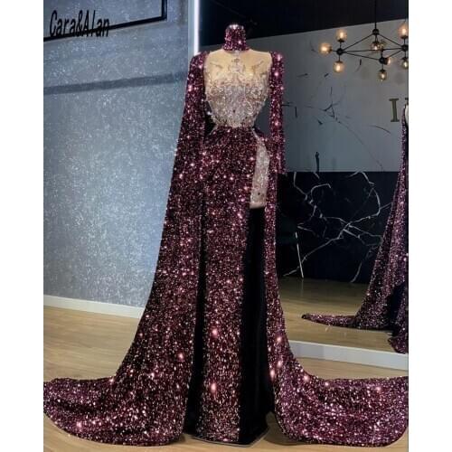 Sparkle Chocolate Prom Dresses High Neck Beading Sequin Mermaid Evening Dress Women Party Gowns 2021 vestidos de la celebridad