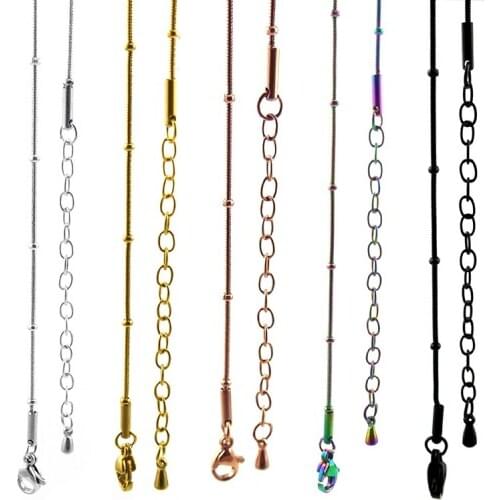 1.0mm 55cm+5cm extra chain snake chain with beads and lobster clasp 316L stainless steel snake chain drop shipping