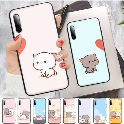 Peach Cat Cute Cartoon Couple Phone Case For Samsung Galaxy S9 S10 S20 S21 S30 Plus Ultra S10e S7 S8 Silicone Cover