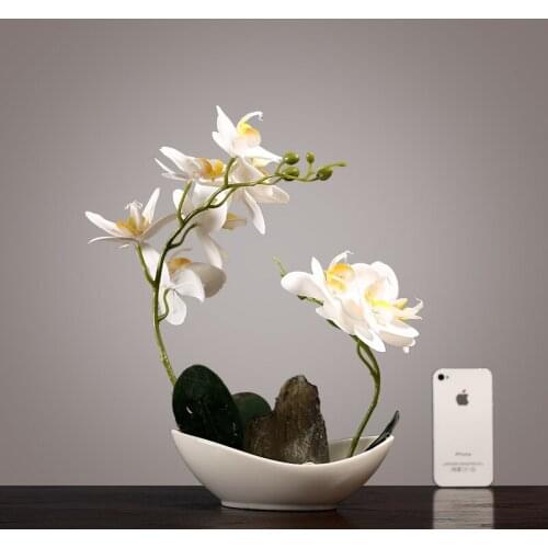 1PCS Nordic Phalaenopsis Fake Flower Decoration Flower Pot Home Decoration Living Room Dining Floral Resin Flowers Home Decor