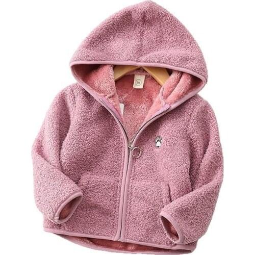 Autumn And Winter Children Jacket Boys And Girls Hooded Teddy Fleece Cute Cardigan Long-sleeved Warm Coat 2-8Y