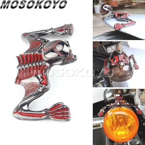 For Harley Suzuki Honda Custom Skeleton Skull Head Front Fender Headlight Visor Turn Signals Ornament Decorative Figure Statue