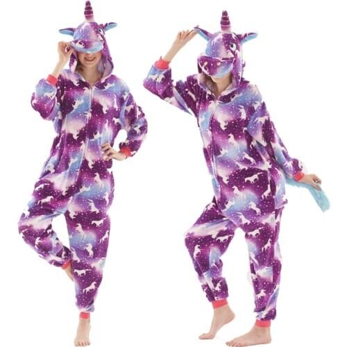 Flannel Winter Warm Girls Rainbow Unicorn One Piece Kigurumi Pajamas Children Cartoon Overalls Hoodies Boys Panda Pijamas