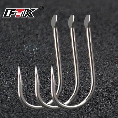 FTK Flatted Round Fishhooks 100pcs/lot Size1#-Size10# Fishing Hook High Carbon Steel Fishhook For Fishing