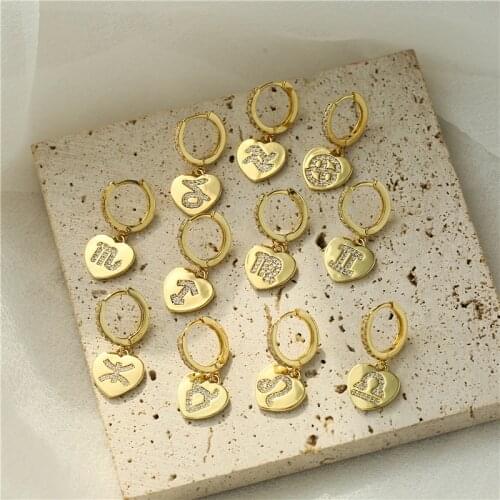 HECHENG,1pair 12 Constellations Earrings,Love Heart Earring For Women ,Gold Plated Female Statement Fashion Jewelry
