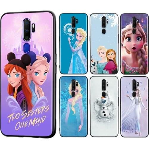 Frozen Elsa Anna for OPPO A11 X A9 A94 A93 A72 A73 A53 S A32 A31 A52 A92 A72 A12E A1K A12 A5 AX7 2020 Black Phone Case