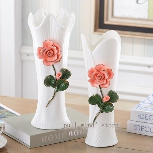 Beautiful flower embossed ceramic vase Simple art living room decorative vase