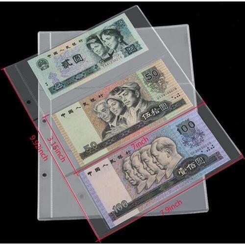 Hot!10Pcs Money Banknote Paper Money Album Page Collecting Holder Sleeves 3-slot Loose Leaf Sheet Money Album Protection