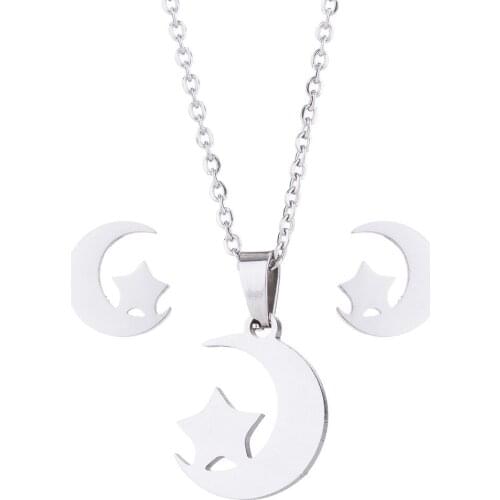 Lyvior Necklace and Earrings Set Star and Moon Earrings Stainless Steel Gift for Daughter Women Birthday Anniversary Christmas
