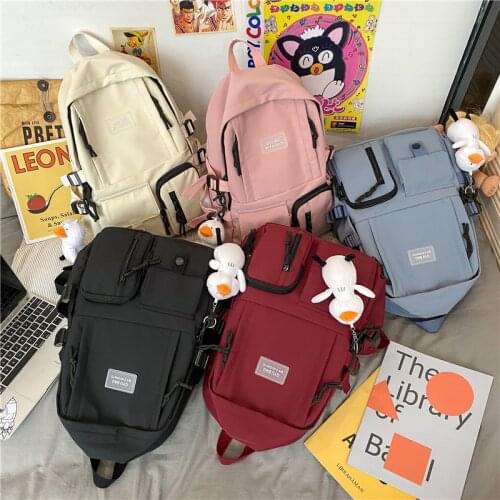 Multifunction Double Zipper Women Backpack Teenager Girl Laptop Backpack Student Shoulder Bag Korean Style Schoolbag with Pouch