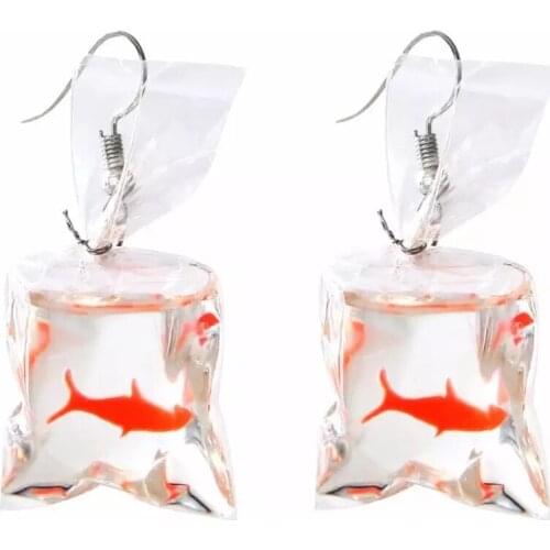 Fashion Creative Koi Fish goldfish Water Bag Dangle Earrings Cute Handmade Earrings Womens Jewelry