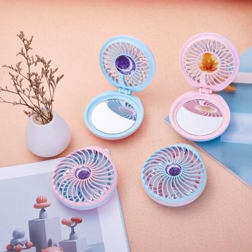 2021 New Creative Gift Portable Pocket Makeup Mirror Foldable Handheld Mini Fan with Colorful LED Light