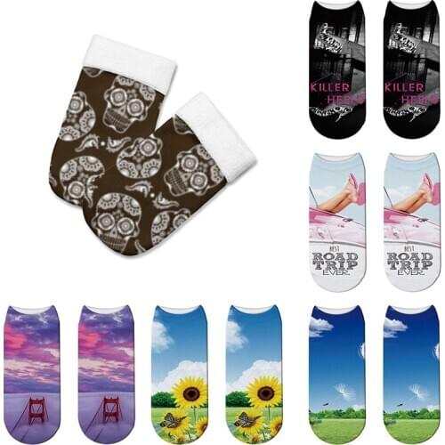 New Fashion Women Socks 3D Printed Skeleton Cotton Socks Skull Foot Low Cut Ankle Novelty Funny Socks natural scenery skarpetki