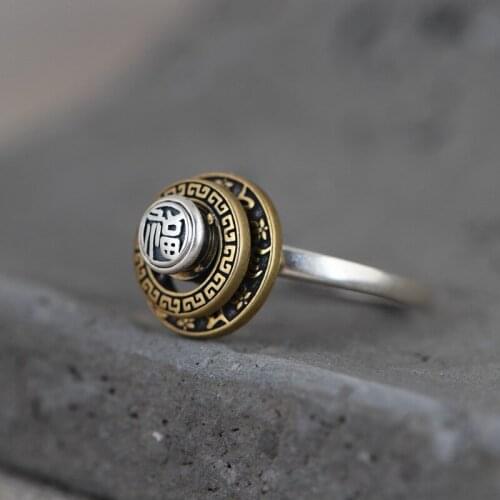New Real 100% S925 pure silver woman ring retro art fashion rotatable six-character mantra ring female blessing ring
