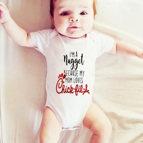 New Newborn Baby Boys Girls Short Sleeve Letter Print I'm A Nugget Because My Mom Loves Cotton Bodysuit Baby Clothes