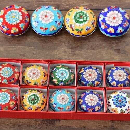 Wholesale 10 PCS Cloisonne Jewelry Box Handmade Silk Copper Tire 2 Inch Powder Box Beijing Crafts