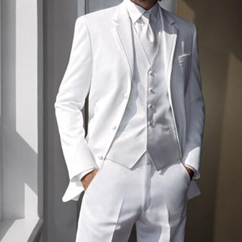 2020 Autumn Tailor Made Fashion White Men Suit Notch Lapel Slim Fit Groom Tuxedo For Wedding Party Costome (Jacket+Pants+Vest)