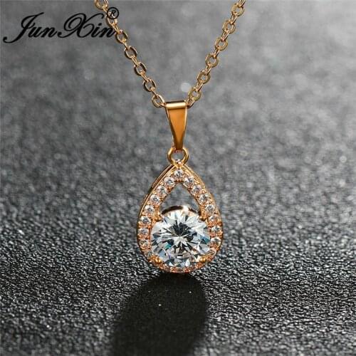 White Zircon Stone Necklace Female Crystal Water Drop Pendant Clavicle Necklaces For Women Rose Gold Silver Color Wedding Choker