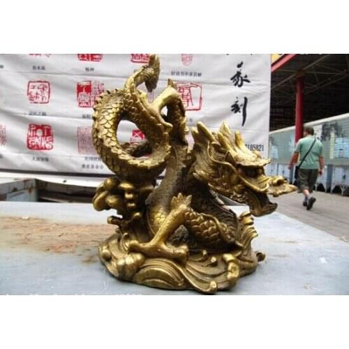 Song voge gem S0329 Chinese classic refined Brass Copper Fengshui whirlabout wriggle Dragon statue