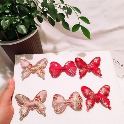 Sew on 5cm 30pcs/lot Red DIY retro ethnic butterfly bow tie Padded Patches Appliques For Clothes DIY Hair Decoration