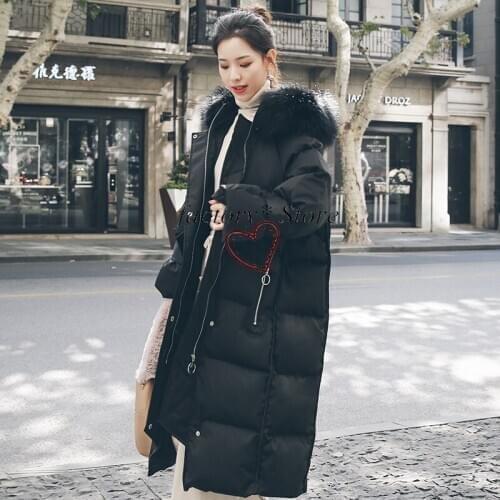 Down Cotton Womens Clothing Long Significantly Higher Korean College Gang FengThick Cotton-Padded Clothes Long Coat Women