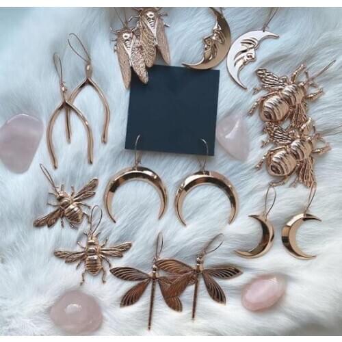 The Rose Gold Earrings //dragonfly earrings//cicada earrings//crescent moon earrings//bee earrings