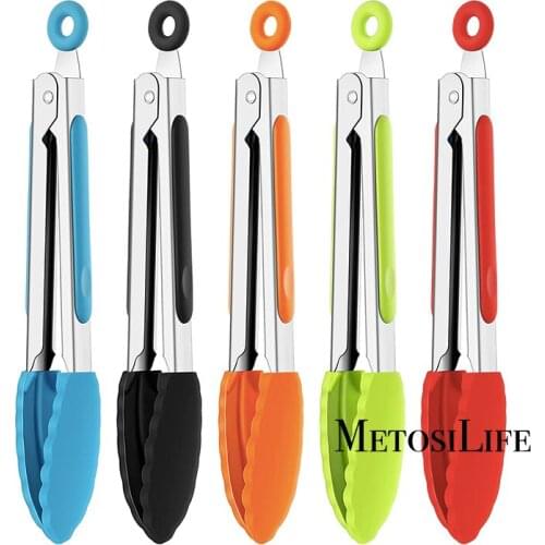 7 Inch Stainless Steel Colorful Silicone Kitchen Tongs Serving Tongs Cooking Tongs For Salad, Grilling, Frying and Cooking