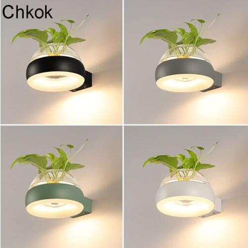 Modern LED Plant Wall Lamp Nordic Creative Glass Plant Pot Wall Lamp INDOOR Round Wall Lamp Commercial Home Decoration Lamp
