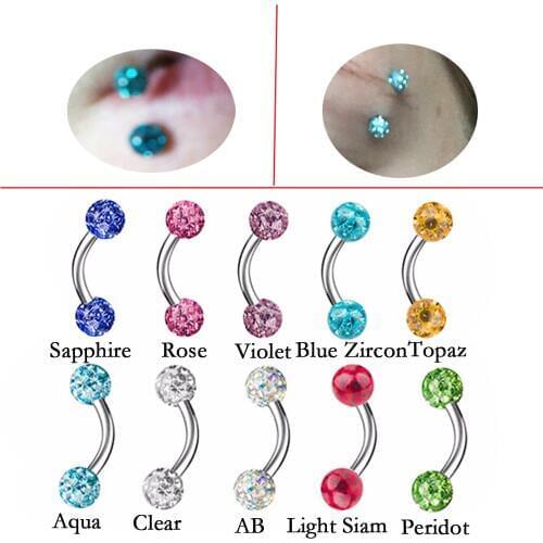 Titanium G23 Shaft&Epoxy Crystal Ferido Gem Ball Curved Barbell Eyebrow Ring Ear Tragus Cartilage Earring Piercing Jewelry