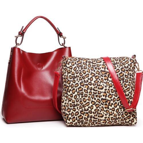 KUNDUI Fashion PU Leather Women Handbag Patchwork Messenger Shoulder Bags Famous Brand Casual Tote Get a small 2-piece set bag