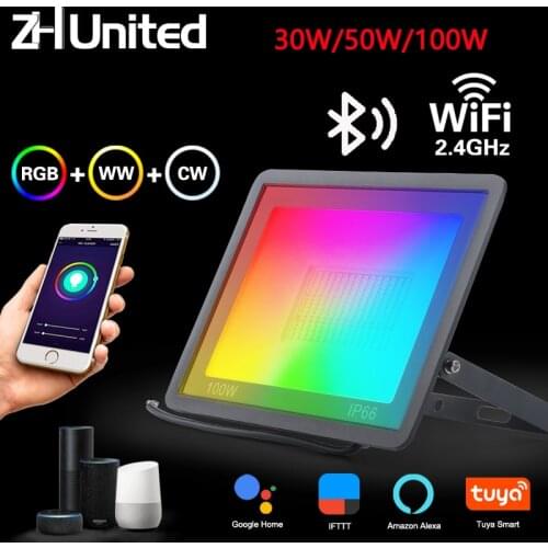 30W 50W 100W Spotlight IP66 Smart Floodlights Led Garden Stage WiFi Smart APP RGB Color Warm Cool light Work Alexa Google TUYA