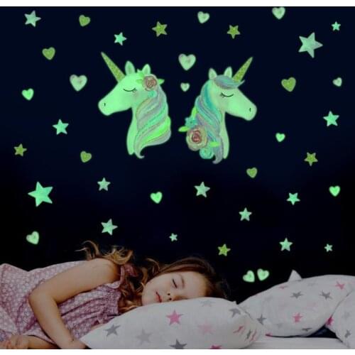 Luminous Unicorn Star Wall Sticker Glow in the Dark Wall Stickers Kids Room Home Decor Fluorescent Light self-adhesive Sticker