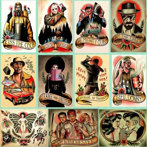 Old School Class tattoo posters wall sticker nostalgia retro kraft paper HD Inkjet printing art barber shop Indoor decoration R