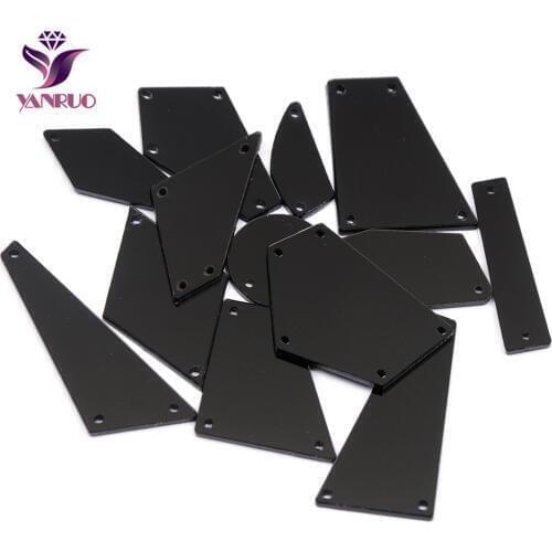 YANRUO 30Pcs Acrylic Flatback Black Mirror Sew on Sheet rhinestone Sewing Flat Acrylic Stones for Crafting