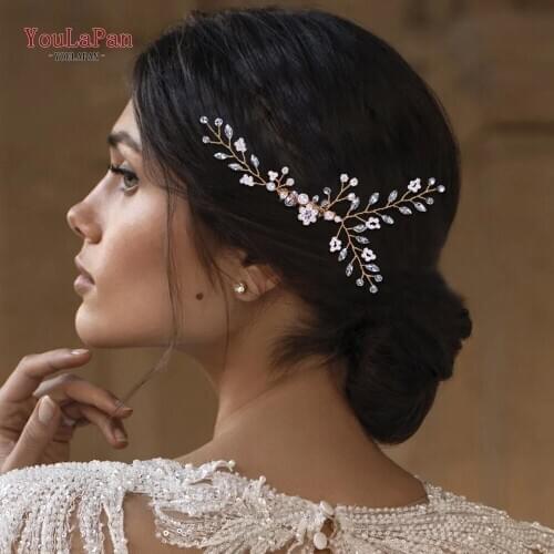 YouLaPan HP22 Golden Rhinestone Hair Comb Pearl Hair Accessories Wedding Hair Clips Bridal Hair Combs for Wedding Hairpiece