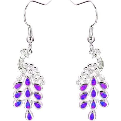 Beautiful Silver Plated 3 Colors Peacock Shape Opalite Opal Drop Earrings for Women Fashion Jewelry