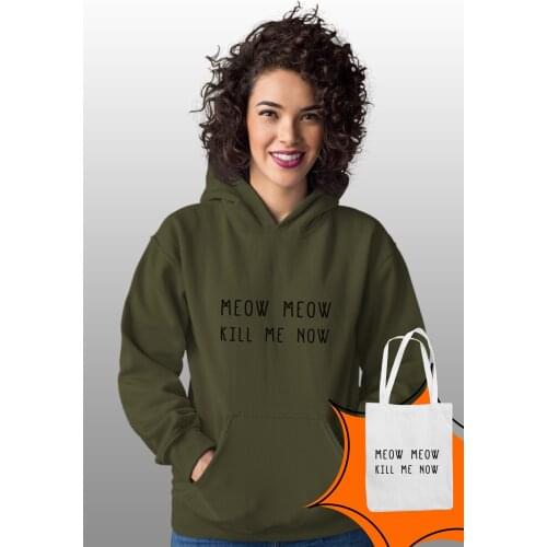 Angemiel Wear Meow Kill Me Now Green Women 'S Hooded Sweatshirt Bags Kombin