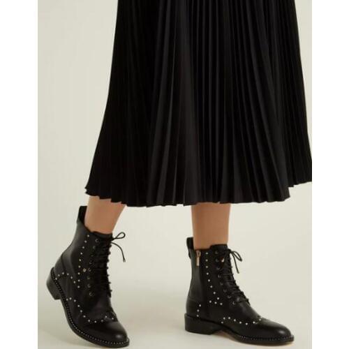 Sestito 2019 Women Solid Black Square Low Heels Ankle Boots With Pearls Lady Round Toe Martin Boots Girls Lace-up Short Boots